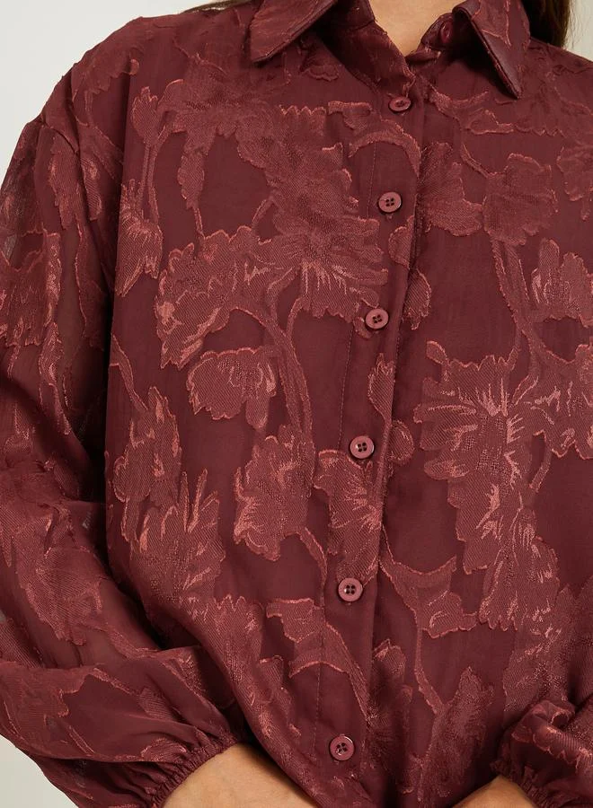 Styli Burgundy Jacquard Shirt and Trousers Co-ords